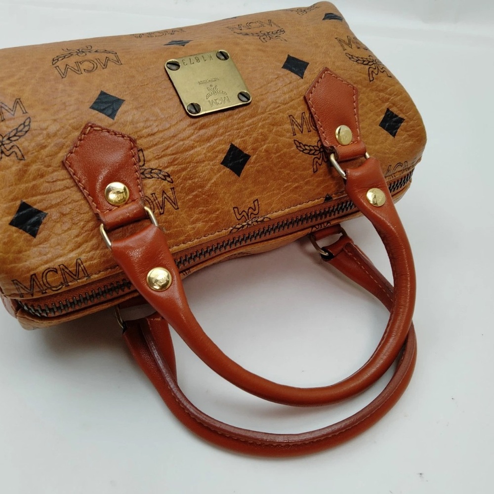 MCM MINI Cognac Visetos Satchel/ MCM MINI Hand Bag Brown PVC - Picture 4 of 10